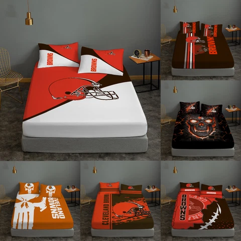 Cleveland Browns 3 Pieces Bed Sheet Pillow Covers Deep Pocket Fitted Sheets Gift Cover