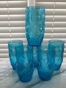 Set bevande trapuntato vintage Anchor Hocking Madrid Aqua blu acqua 6 - Foto 1 di 2