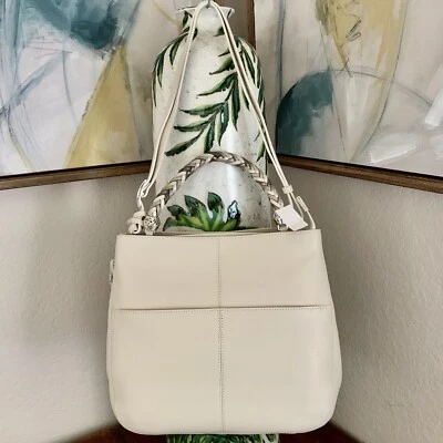 Brighton Barbados Bahamas Satchel Tote Handbag $395 Ivory Winter White NWT - Imagem 1 de 4