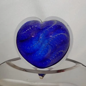 Fermacarte firmato R Burch blu cobalto passione cuore mezzanotte perla soffiato a mano - Foto 1 di 7