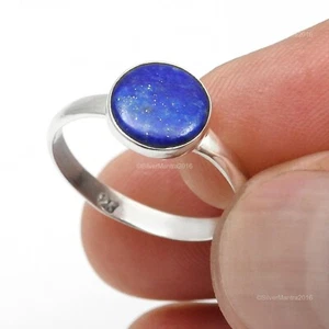 Women Gift Natural Lapis Lazuli Gemstone 925 Sterling Silver Ring Jewelry Size 7 - Foto 1 di 9
