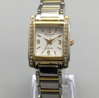 Reloj Precision By Gruen Mujer 22mm Tono Plateado Dorado Bling Batería Nueva 7" Foto 1 de 4