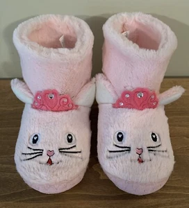Girls Pink Princess Kitty Cat Boot Slippers House Shoes Size 1 2 1.5 Joe Boxer - Picture 1 of 8