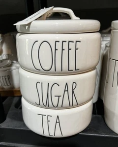Rae Dunn Coffee Tea Sugar White Stacking Canisters Stacker Kitchen Storage - Picture 1 of 1