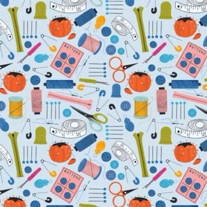 Fat Quarter Nutex Purrfect Stitches Sewing Bag Notions Button 100% Cotton Fabric - Picture 1 of 4