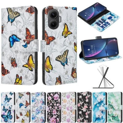 Butterfly Flower Wallet Phone Case for Redmi Note 12 13 14 Pro A5 A3 14C 12C K70 - Image 1 of 4