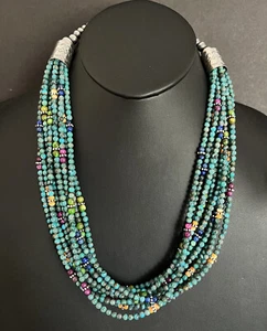 Collar de cuentas turquesa de plata esterlina de varias hebras y varias piedras. 24 pulgadas - Imagen 1 de 12