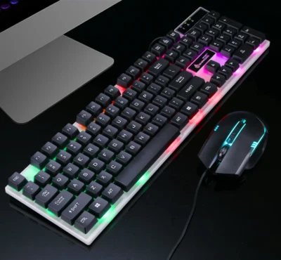 Rainbow Gaming Keyboard and Mouse Set,Waterproof Keyboard, 1000 DPI Mouse Black - Image 1 of 4