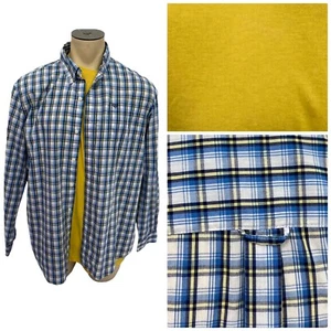 Camisa Chaps Para Hombres XL Abotonada Trabajo Preppy Informal Azul Amarillo Camiseta a Cuadros Oficina - Imagen 1 de 13