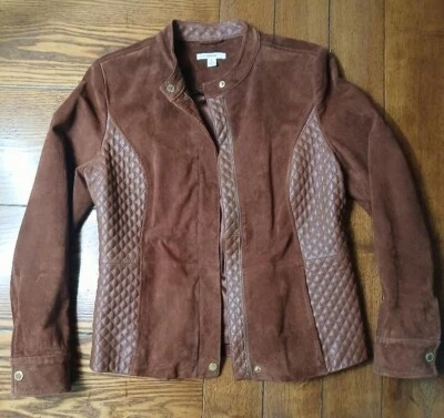 Jaqueta feminina de couro/camurça marrom, tamanho 4, Isaac Mizrahi Live - Imagem 1 de 4