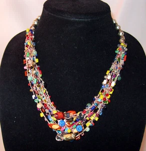 20" Multi-Color and Multi-Strand Knitted Necklace with Metal Ball Bead Necklace - Picture 1 of 5