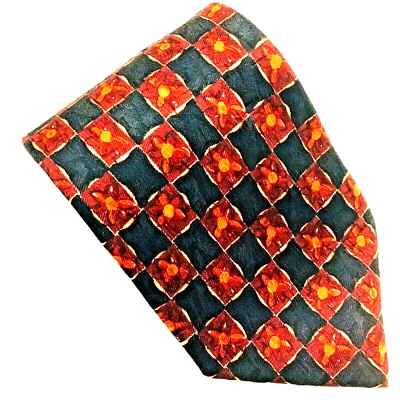Италия ERMENEGILDO ZEGNA галстук галстук черный красный оранжевый цветок шахматная доска шелк - Изображение 1 из 4