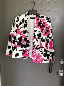 Evan Picone Black Label Jacket Floral Bolero Size 4 Small Pink Black White - Picture 1 of 5