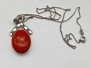 Vintage Sterling Silver 925 Pendant Necklace Coral 7.96g - Picture 1 of 10