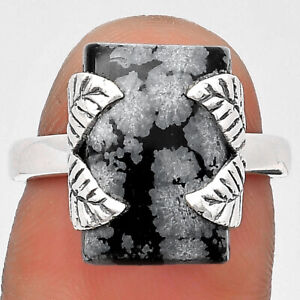 Natural Snow Flake Obsidian 925 Sterling Silver Ring s.7 Jewelry R-1354