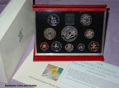 1998 ROYAL MINT DELUXE PROOF SET COINS - New Effigy & Scarce £1 • 60.02£