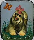 Rare Mstera Lhasa Apso Puppy Dog Russian Hand-painted Lacquer Box Hinged Trinket