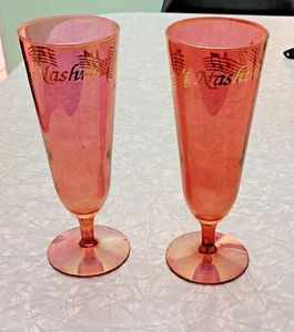 Coppia di bicchieri vintage Culver Cranberry Gold Nashville note musicali stelo Pilsner - Foto 1 di 11