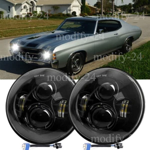 Pair Black 7" INCH Round LED Headlights HI/LO Fit Chevy Chevelle 1971 1972 1973 - Picture 1 of 15