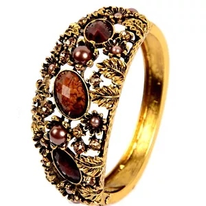 Ladies Arm Band Bangle Round Zirconia Braun Stone Gold Color Clip Trend Jewelry - Picture 1 of 2
