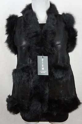 Short Women 100% Shearling Leather Sheepskin Long Haired Toscana Fur Vest Jacket - Image 1 of 4