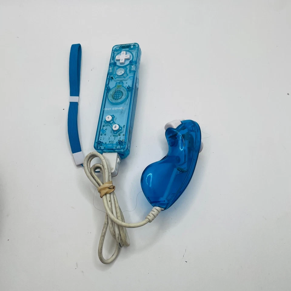 Blue Rock Candy Nintendo Wii Remote Controller W/ Blue Light Up Nunchuck - Works - Image 1 of 4