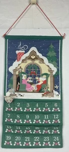AVON Cloth Advent Calendar Santa & Mrs Claus w Mouse 1987 Vintage Holiday Decor - Picture 1 of 11