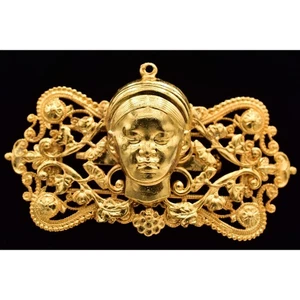 Broche prendedor vintage máscara asiática colgante oro cepillado filigrana NOS 80s 1980s BinA18 - Imagen 1 de 12