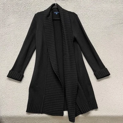 Boden Sweater Womens 16 Black Wool Long Line Cardigan Minimalist Shawl Collar - Image 1 of 4