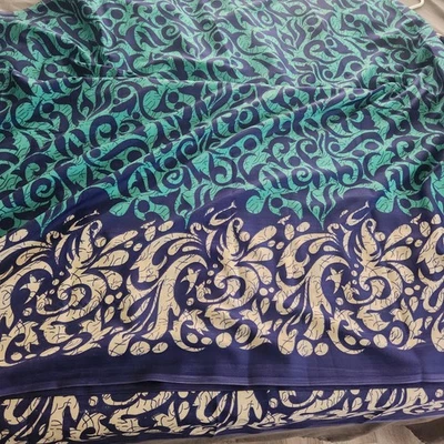 Tela estampada abstracta tipo sari azul marino y verde 3 yardas 44 pulgadas de ancho sari Foto 1 de 4