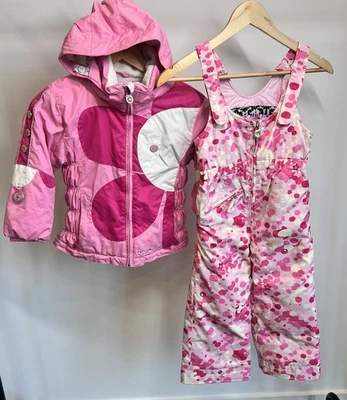 Obermeyer Girls Ski Winter Pink Hooded Kismet Jacket & Snow bibs Snoverall Sz 5 - Image 1 of 4