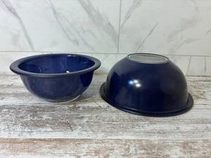 Pyrex Glass Bottom Nesting Bowls Set Of 2 Clear Bottom Cobalt Blue Model 322 323 - Picture 1 of 18