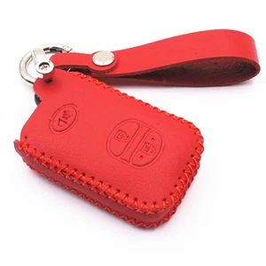Red Leather Key Fob Cover Case For Toyota Camry Land Cruiser Prius 3 Buttons - Picture 1 of 5
