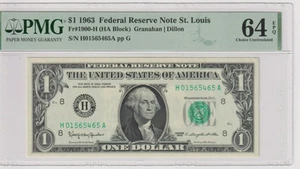 Fr 1900-H NON MULE 1963 $1 FRN H01565465A bp450 PMG 64EPQ ST. LOUIS - Picture 1 of 2