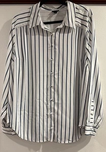 Torrid Long Sleeve Blouse Shirt Madison Georgette Teal Stripe 2X - Picture 1 of 8