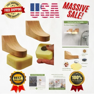 Juego de soporte magnético para jabón de bambú - Mantenga los jabones secos y frescos con diseño de flotador Foto 1 de 4