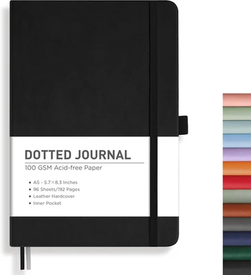 RETTACY Bullet Dotted Journal Notebook, 192 Pages, A5 5.7" × 8.3", Black - Image 1 of 4