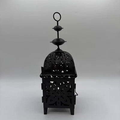 "Linterna de vela colgante de metal perforada estilo marroquí de colección hierro negro 12"" decoración" Foto 1 de 4