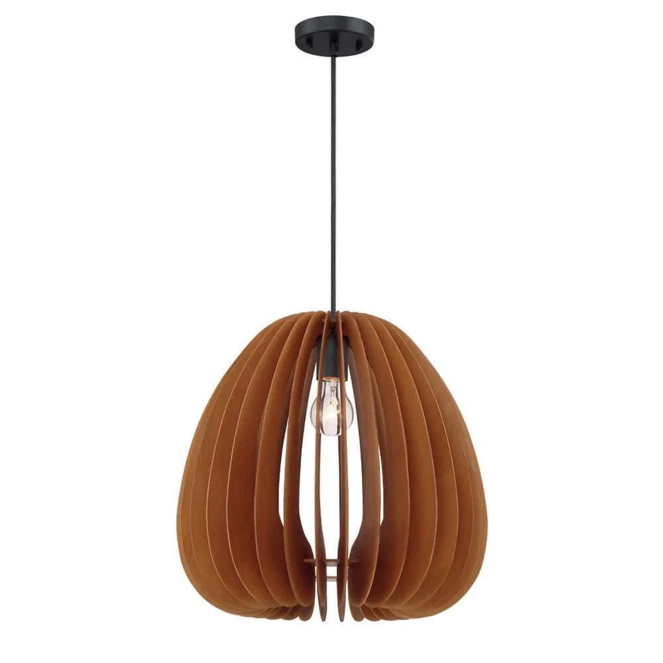 Lika 60-Watt 1-Light Black with mehana Wood Tropical Pendant Light  with Mehana - Image 1 of 1