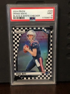 Panini Prizm #329 Drake Maye 2024 negro blanco a cuadros radiocontrol novato PSA 9 - Imagen 1 de 2