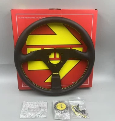 MOMO MonteCarlo 350mm 14' Genuine Leather Thickened Spoke Black Steering Wheel Foto 1 de 4