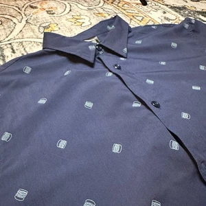 In-N-Out Burger Navy Button-Up Shirt Burger Print Fast Food Uniform Mens XL - Picture 1 of 7