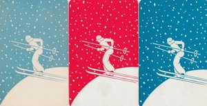LADY - SKIING - set of 3 - single vintage playing cards - Picture 1 of 1