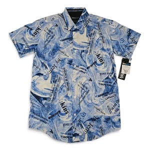 Bluegear Herren Kurzarm Knopfleiste schmale Passform Nachrichtendruck blau azurblau Small neu mit Etikett - Bild 1 von 19