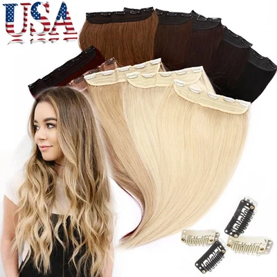 Piece One Piece 100% Real Remy Human Hair Weft Extensions 3/4Full Head Caramel - Image 1 of 4