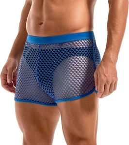 Mens Fishnet Boxers Sexy Mesh Boxer Briefs Low Waist Royal Blue Medium - Picture 1 of 8