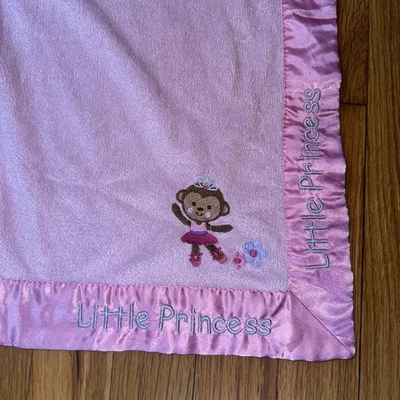 Carter’s Child Of Mine Little Princess Pink Blanket Monkey Satin Lined - Image 1 of 4