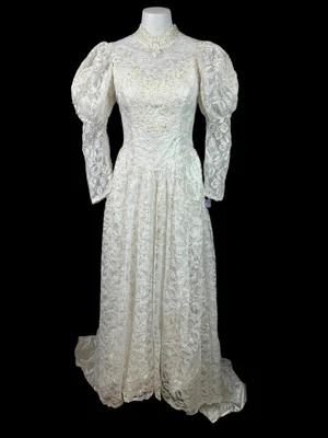 Vestido de novia vintage de encaje ILGWU años 80 talla 3/4 Foto 1 de 4