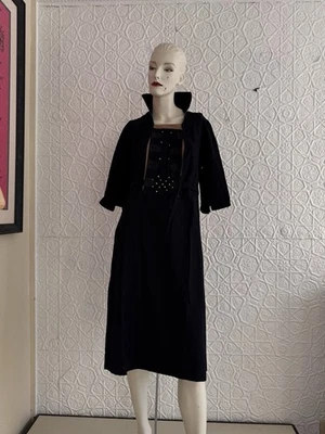 Antique Black 1920s Flapper daydress-Wool-Studded-Sailor Collar-Small-Dress-S/M - Image 1 of 4