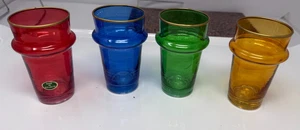 Vintage multicolored Moroccan stacking gold rimmed Beldi Tea glasses 4 colors - Picture 1 of 17
